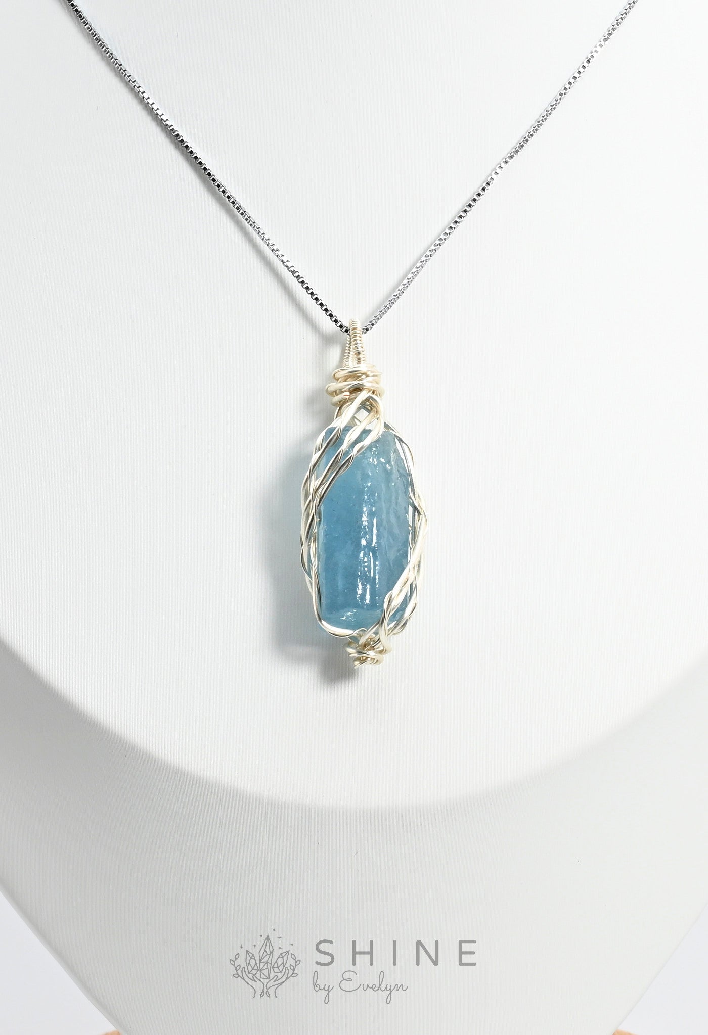 Raw Aquamarine Crystal Pendant Necklace - Shine by Evelyn - C0978