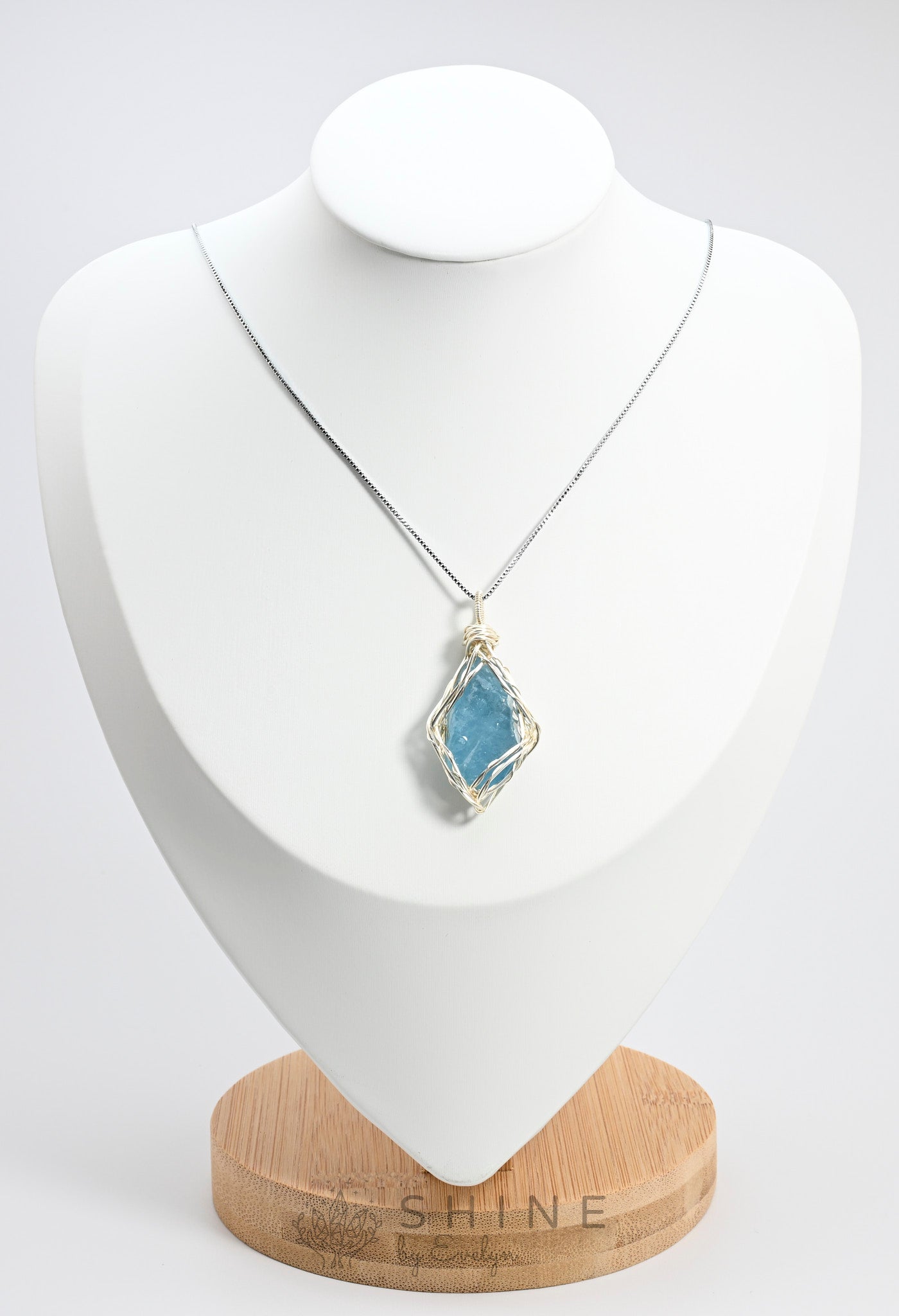 Raw Aquamarine Crystal Pendant Necklace - Shine by Evelyn - C0972