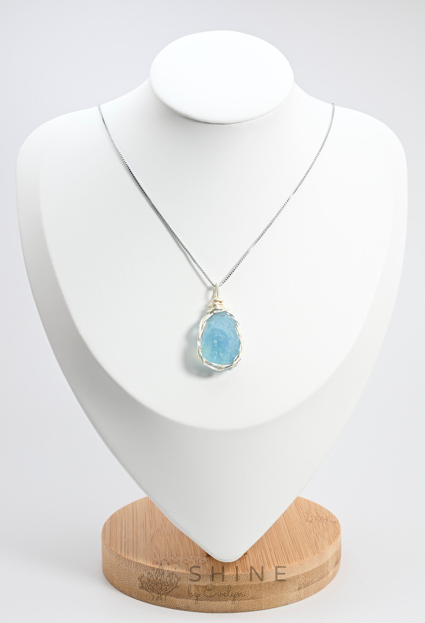 Raw Aquamarine Crystal Pendant Necklace - Shine by Evelyn - C0976