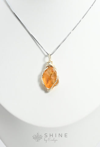 Raw Citrine Crystal Pendant Necklace - Shine by Evelyn - C1023