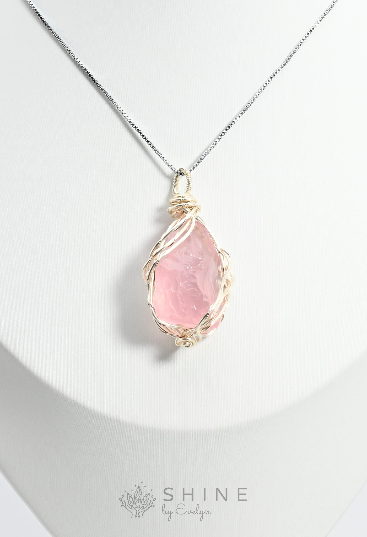 Raw Rose Quartz Crystal Pendant Necklace - Shine by Evelyn - C1021