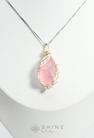 Raw Rose Quartz Crystal Pendant Necklace - Shine by Evelyn - C1021