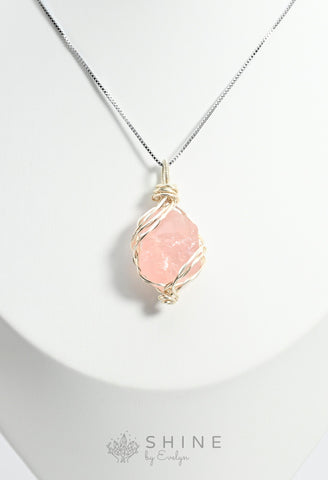 Raw Rose Quartz Crystal Pendant Necklace - Shine by Evelyn - C1022