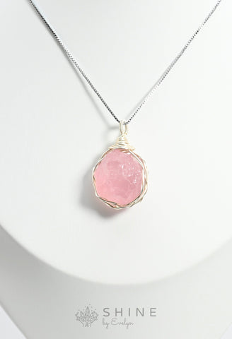 Raw Rose Quartz Crystal Pendant Necklace - Shine by Evelyn - C1019