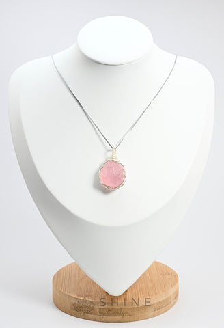 Raw Rose Quartz Crystal Pendant Necklace - Shine by Evelyn - C1019