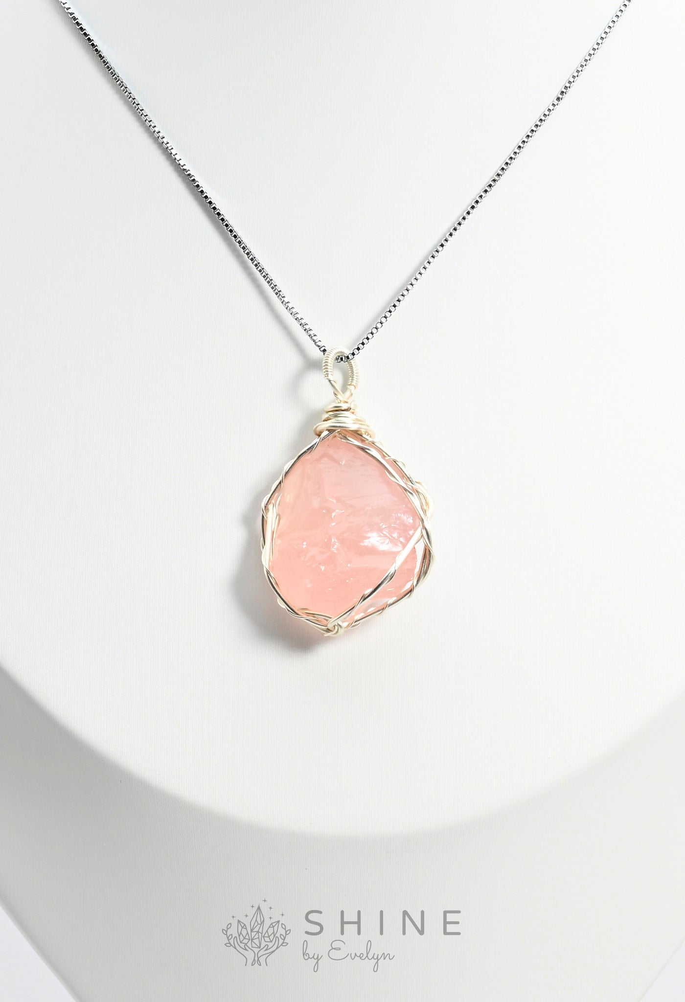 Raw Rose Quartz Crystal Pendant Necklace - Shine by Evelyn - C1020