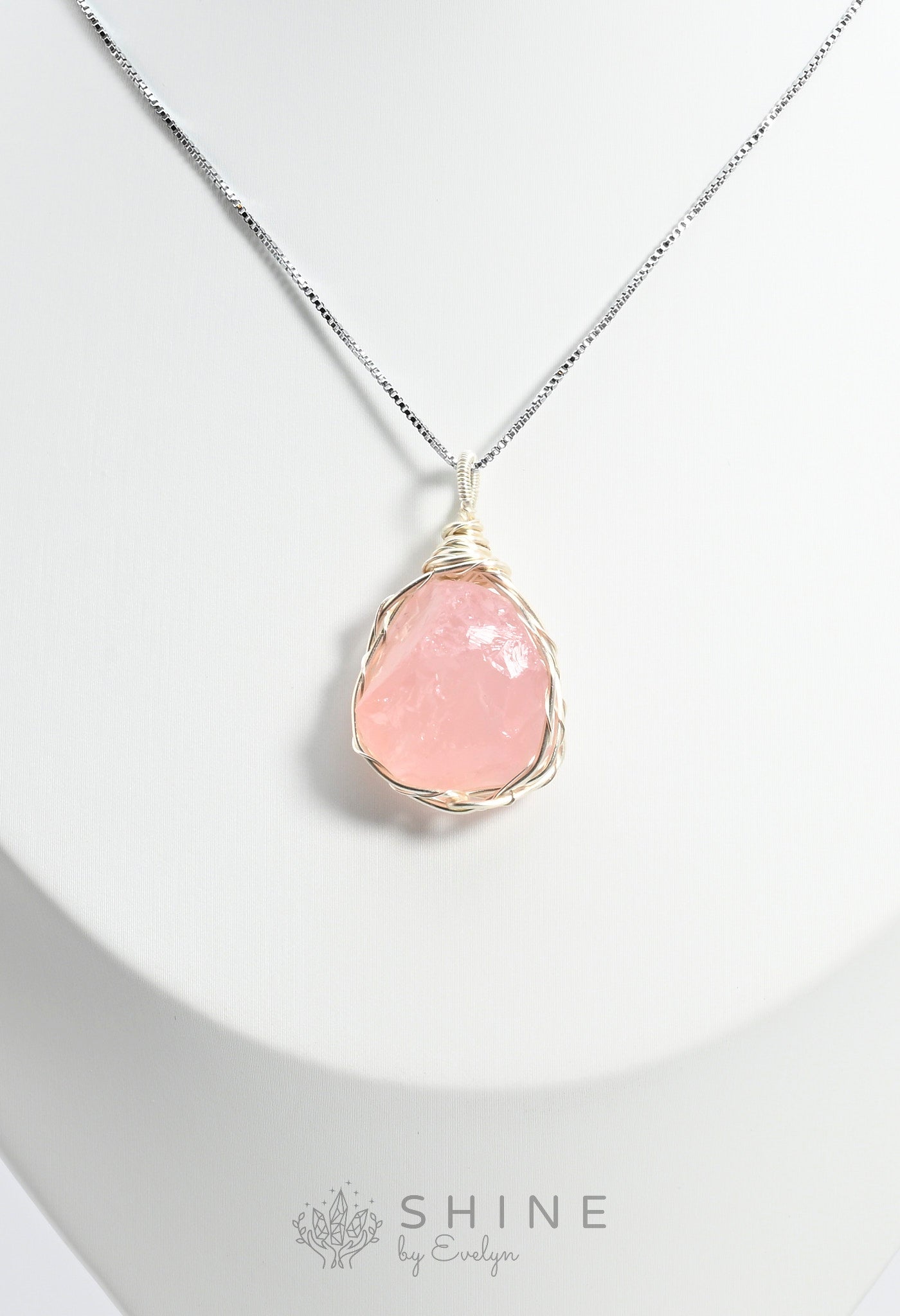 Raw Rose Quartz Crystal Pendant Necklace - Shine by Evelyn - C1016