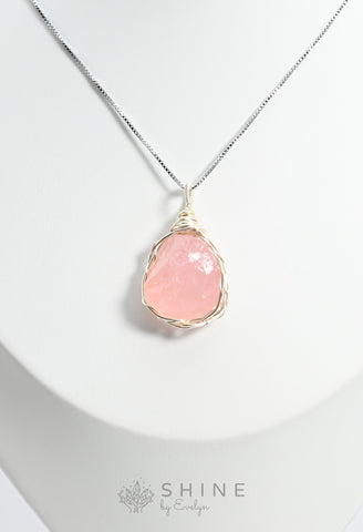 Raw Rose Quartz Crystal Pendant Necklace - Shine by Evelyn - C1016