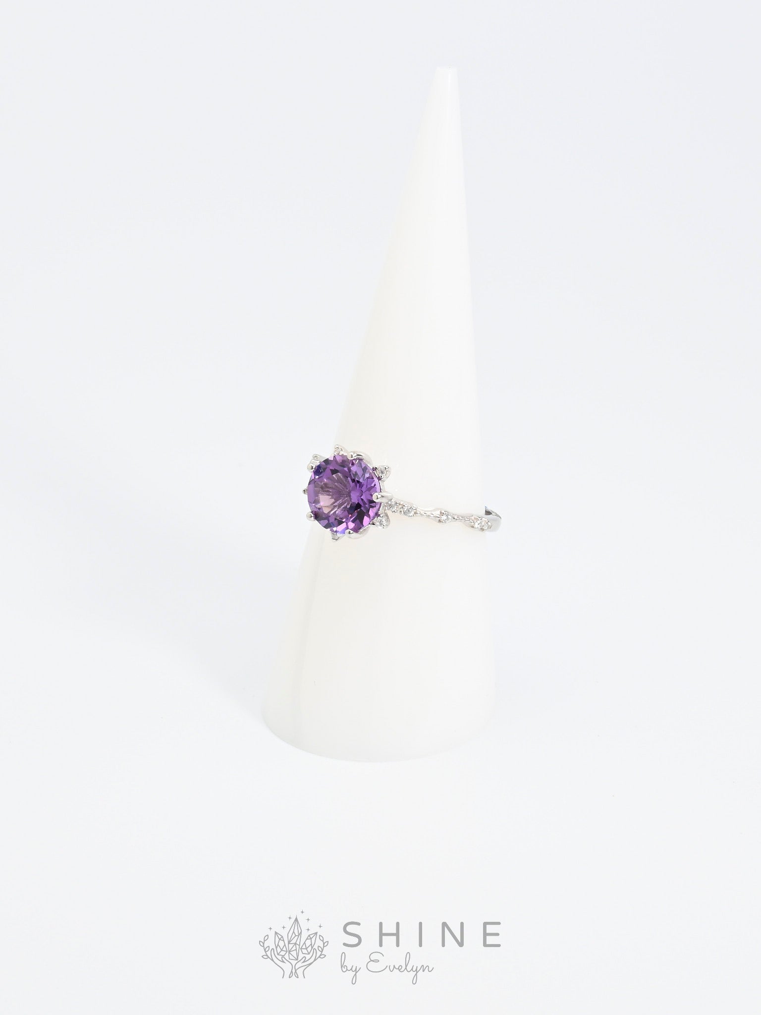 Round Amethyst Gemstone Adjustable Size Ring - Shine by Evelyn - C1385