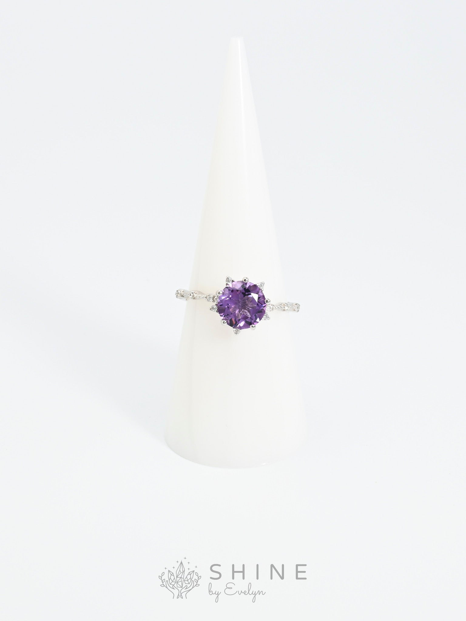 Round Amethyst Gemstone Adjustable Size Ring - Shine by Evelyn - C1385