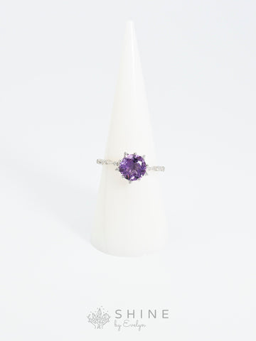 Round Amethyst Gemstone Adjustable Size Ring - Shine by Evelyn - C1385