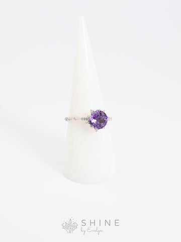 Round Amethyst Gemstone Adjustable Size Ring - Shine by Evelyn - C1385