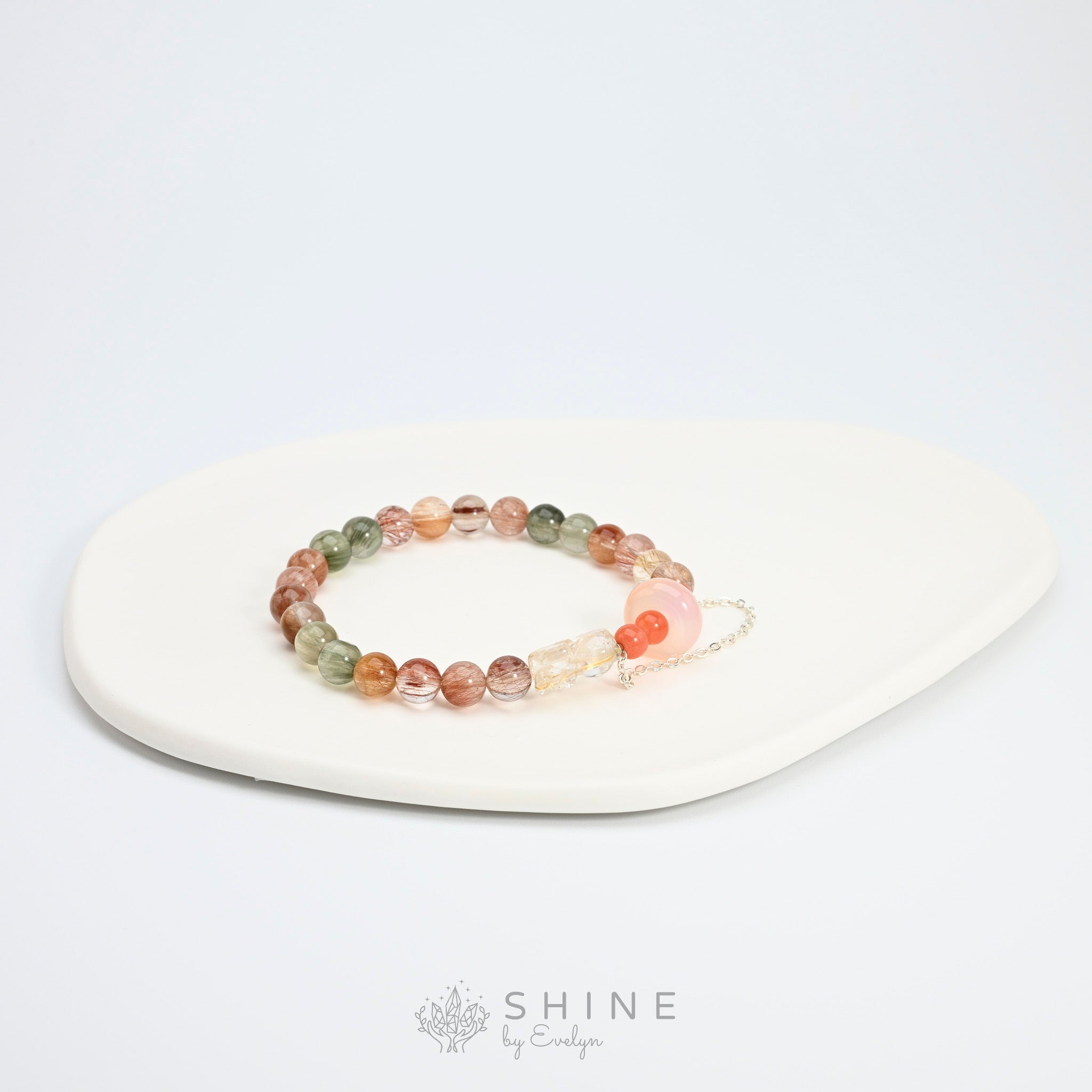 Rutilated Quartz, Nanhong Agate & Rose Quartz 8mm Bead Bracelet - Shine by Evelyn - 