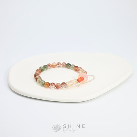 Rutilated Quartz, Nanhong Agate & Rose Quartz 8mm Bead Bracelet - Shine by Evelyn - 