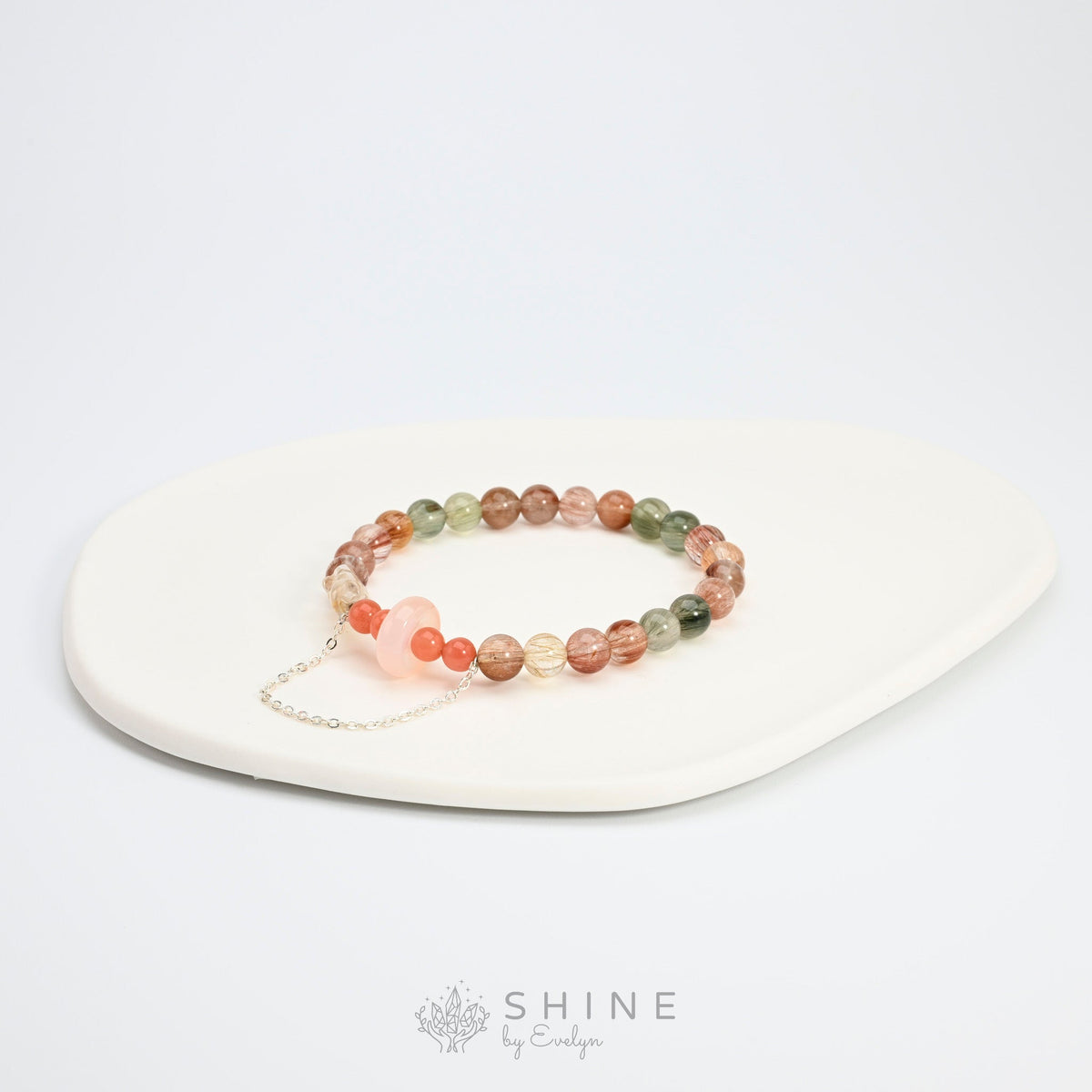 Rutilated Quartz, Nanhong Agate & Rose Quartz 8mm Bead Bracelet - Shine by Evelyn - 