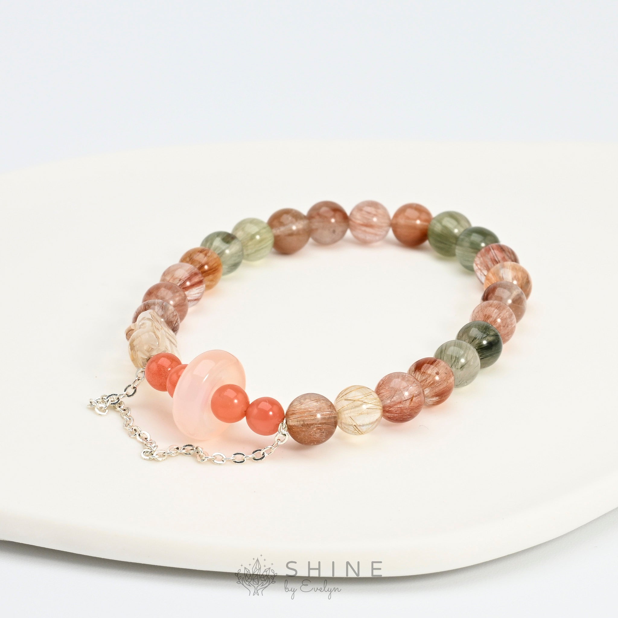 Rutilated Quartz, Nanhong Agate & Rose Quartz 8mm Bead Bracelet - Shine by Evelyn - 