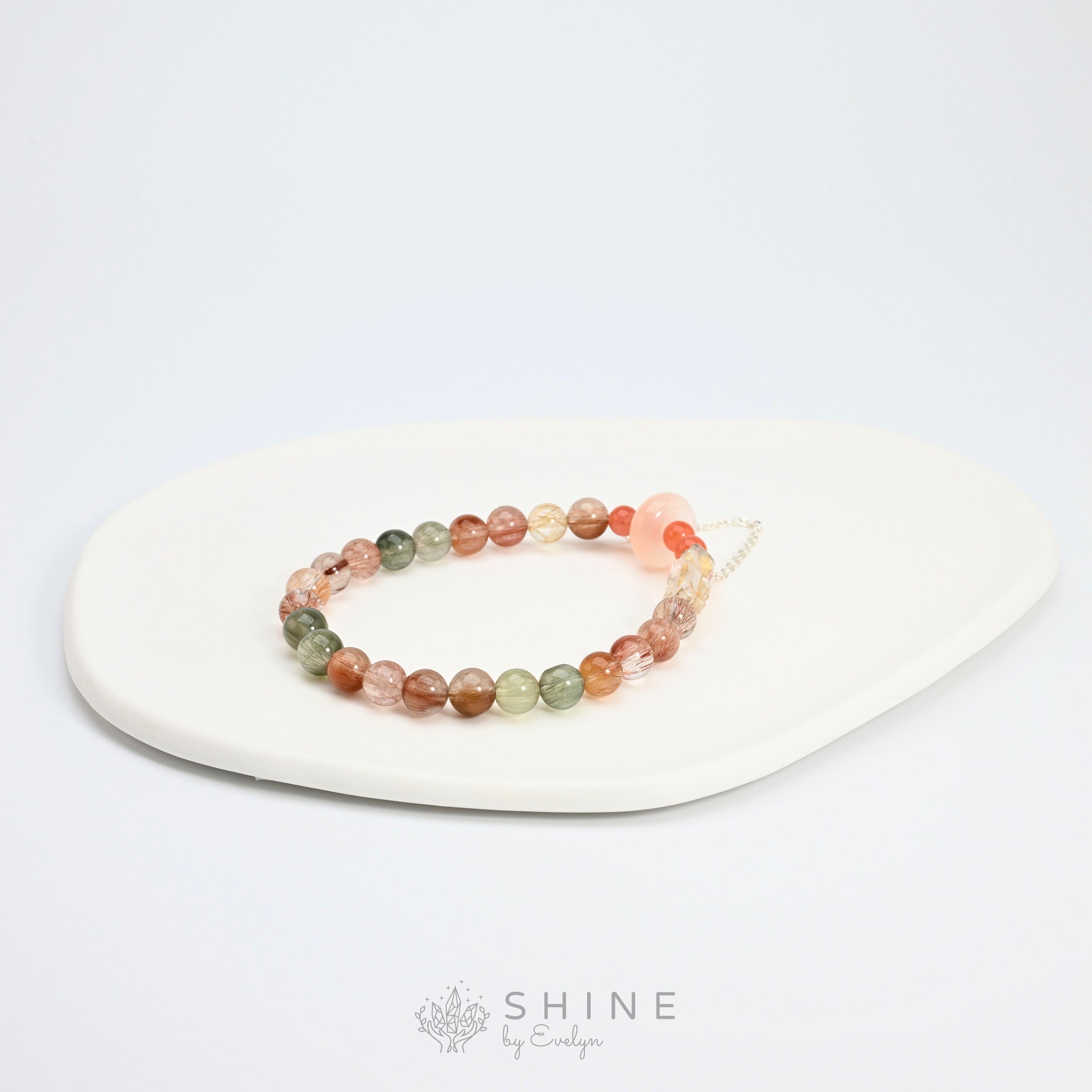 Rutilated Quartz, Nanhong Agate & Rose Quartz 8mm Bead Bracelet - Shine by Evelyn - 