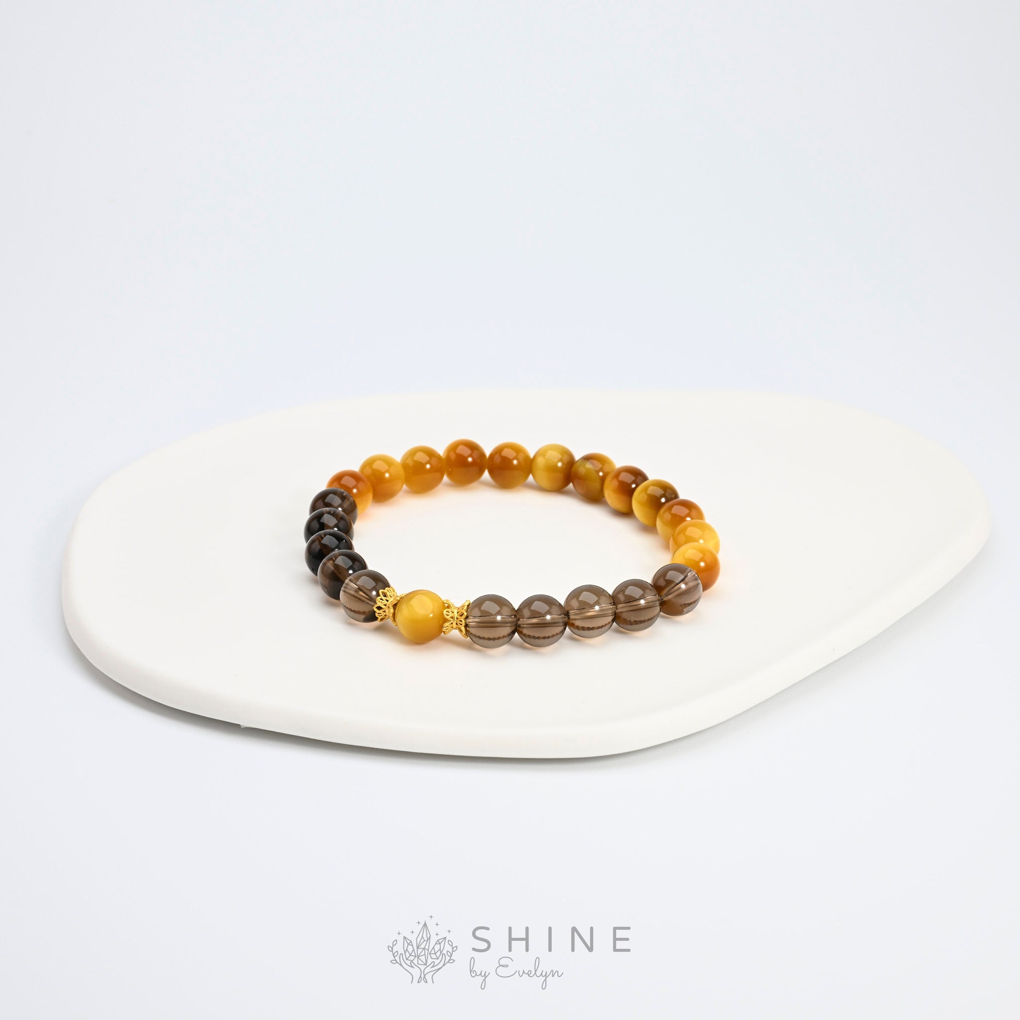 Smokey Quartz With Golden Tiger's Eye 8mm Bead Bracelet - Shine by Evelyn - 