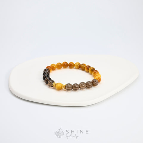 Smokey Quartz With Golden Tiger's Eye 8mm Bead Bracelet - Shine by Evelyn - 