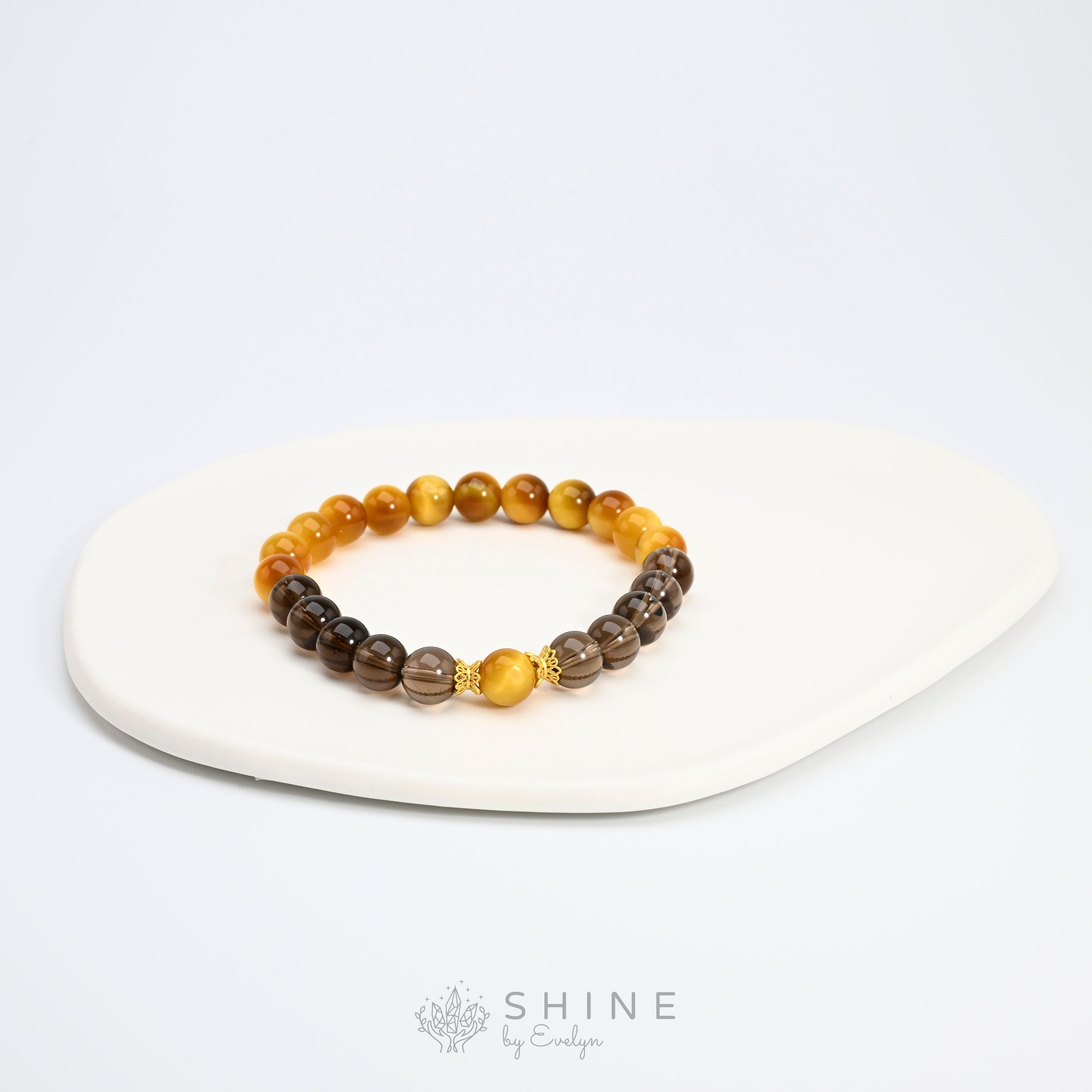 Smokey Quartz With Golden Tiger's Eye 8mm Bead Bracelet - Shine by Evelyn - 