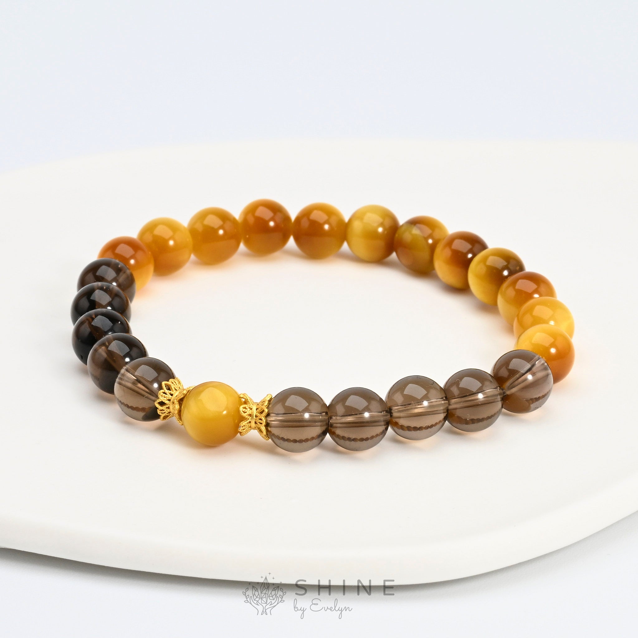 Smokey Quartz With Golden Tiger's Eye 8mm Bead Bracelet - Shine by Evelyn - 