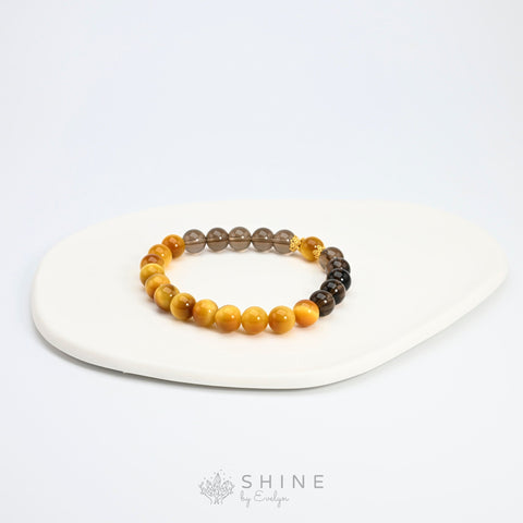 Smokey Quartz With Golden Tiger's Eye 8mm Bead Bracelet - Shine by Evelyn - 