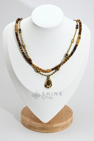 Special Shape Tiger's Eye Beaded Pendant Necklace Set - Shine by Evelyn - C0630S