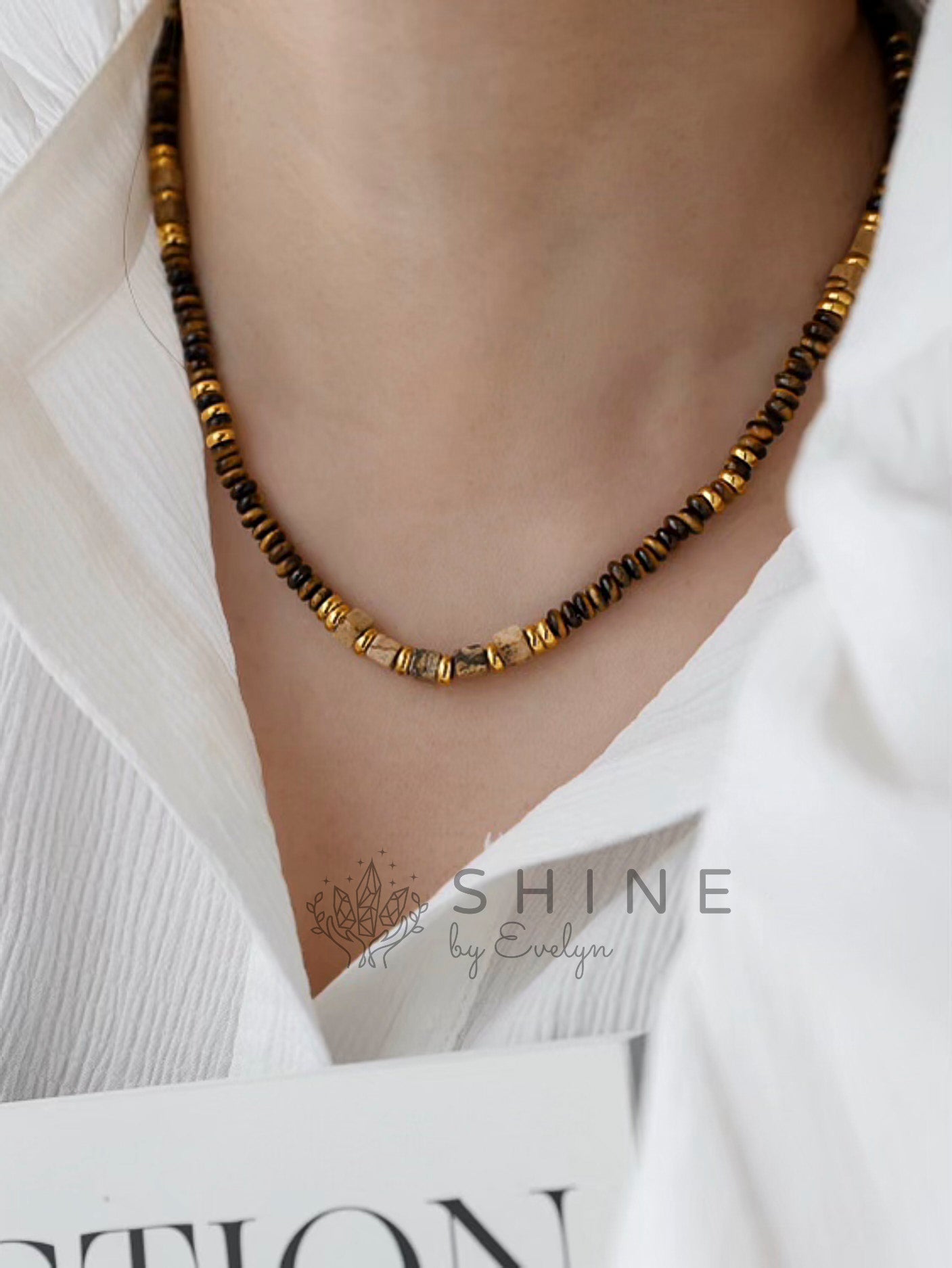 Special Shape Tiger's Eye Beaded Pendant Necklace Set - Shine by Evelyn - C0630S