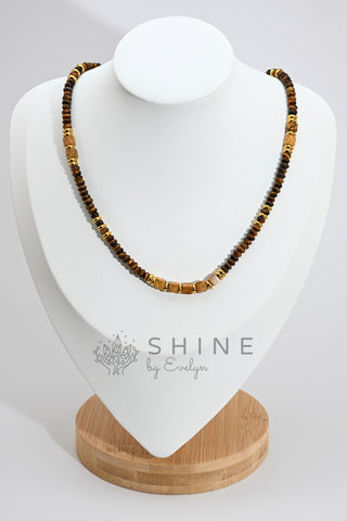 Special Shape Tiger's Eye Beaded Pendant Necklace Set - Shine by Evelyn - C0630N