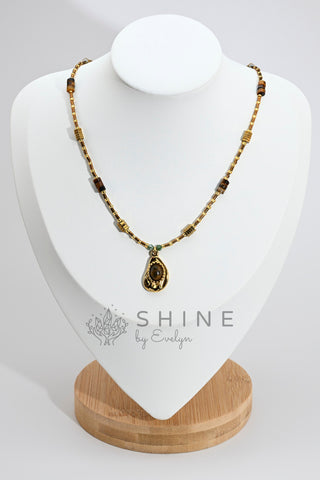 Special Shape Tiger's Eye Beaded Pendant Necklace Set - Shine by Evelyn - C0630P