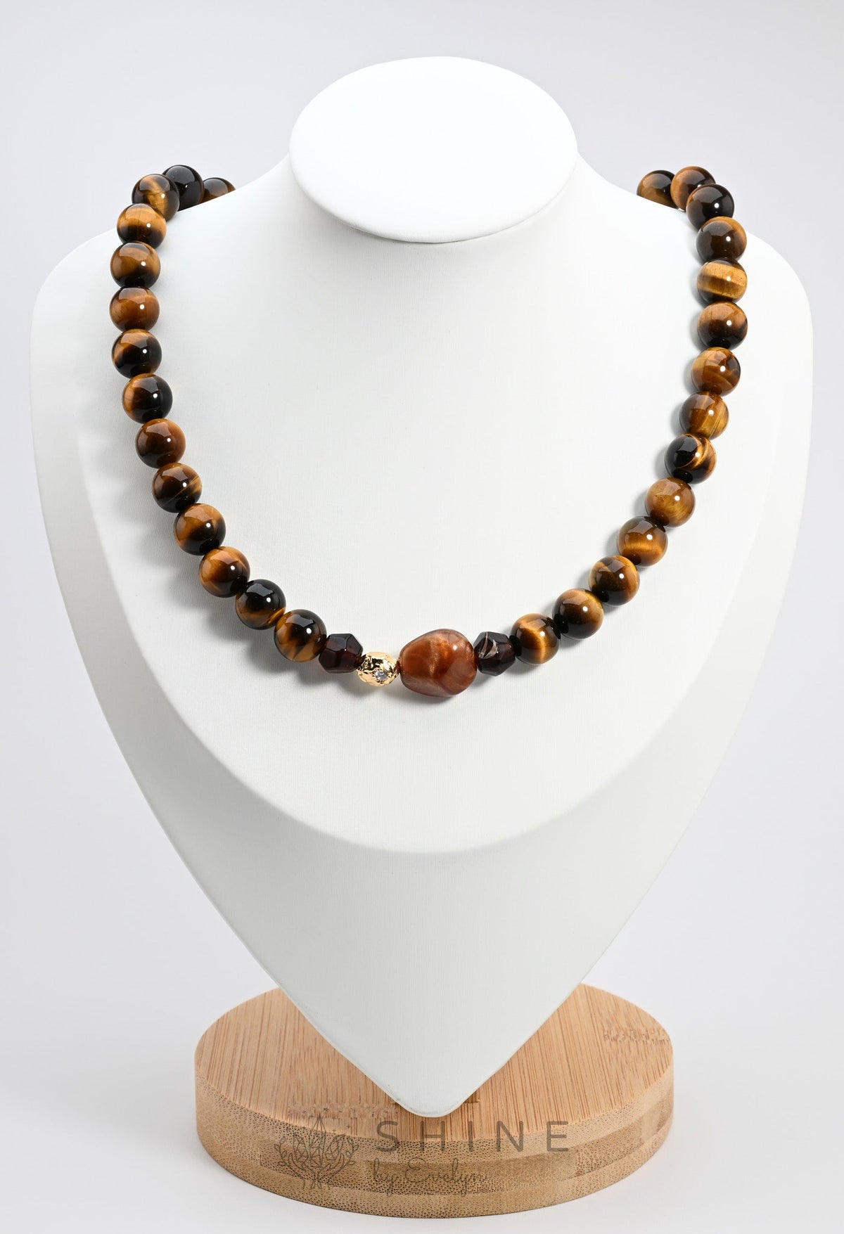 Tiger's Eye 10mm Bead Natural Stone Necklace - Shine by Evelyn - C0933