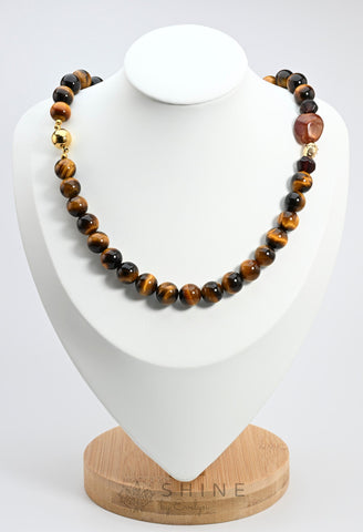 Tiger's Eye 10mm Bead Natural Stone Necklace - Shine by Evelyn - C0933