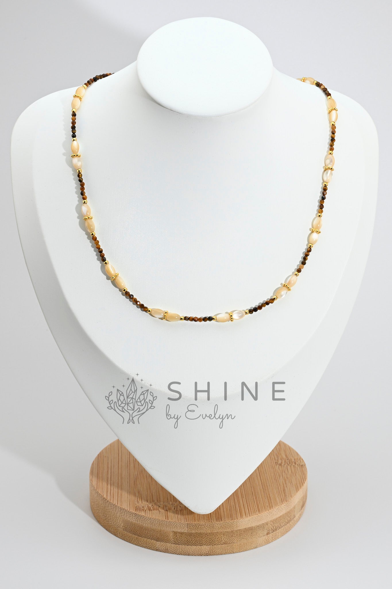 Tiger's Eye Pendant Pearl Necklace Set - Shine by Evelyn - C0646N